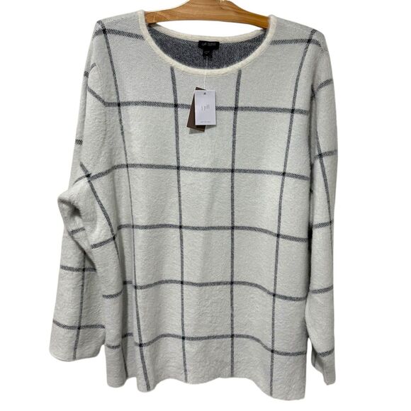 J. Jill | Sweater Wearever Long Sleeve Eyelash Windowpane Pullover Scarf NWT- 2X - Picture 1 of 10